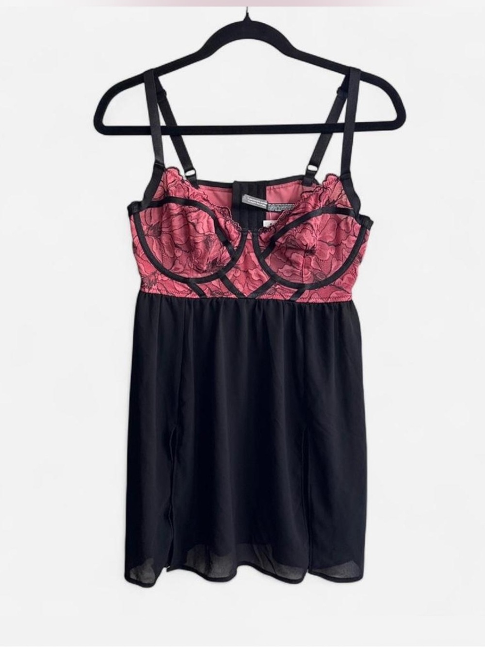 Torrid Curve Sheer Black pink Babydoll sz L Lace feminine edgy coquette romantic